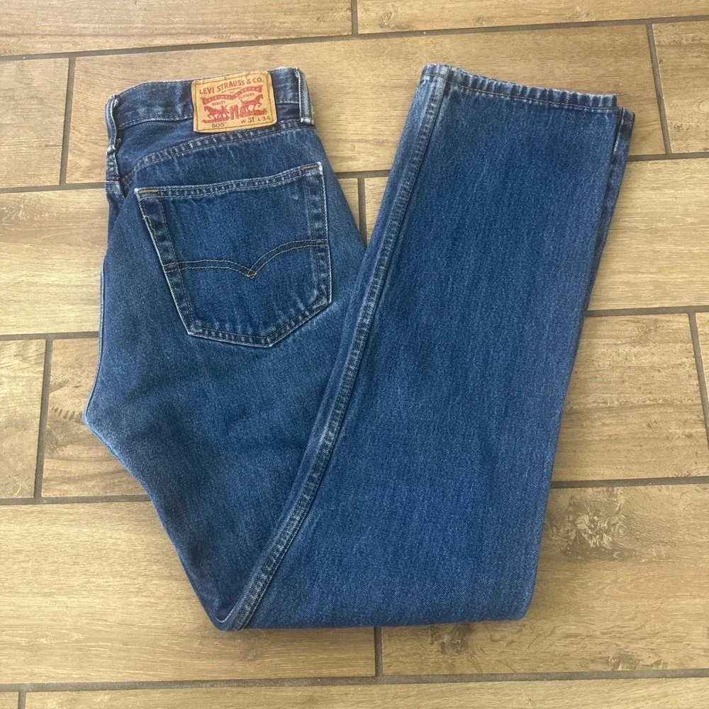 Levi's 505 Jeans Mens 31x34 Blue Excellent Regular Fit Straight Leg Denim